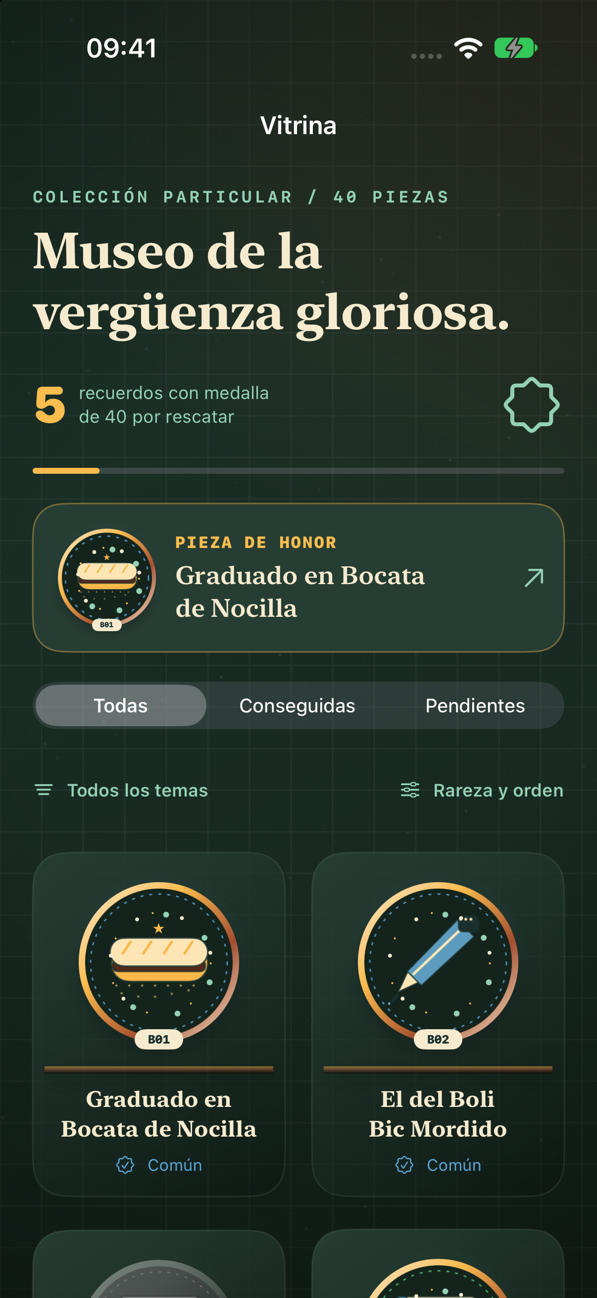 Vitrina de insignias del juego Víctimas de la EGB